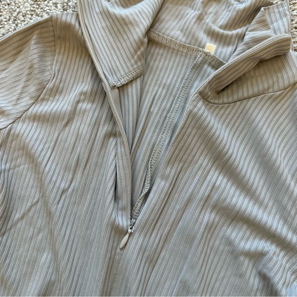 Grey Ribbed Zipper Long Sleeve Full Body Jumpsuit - Picture 5 of 5